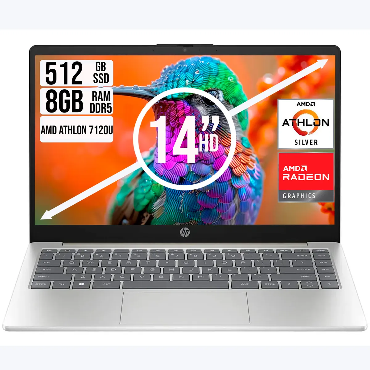 HP - Portátil HP 14" AMD Athlon Silver 7120U  8GB LPDDR5  SSD 512GB PCIe - Copilot  Color Dorado