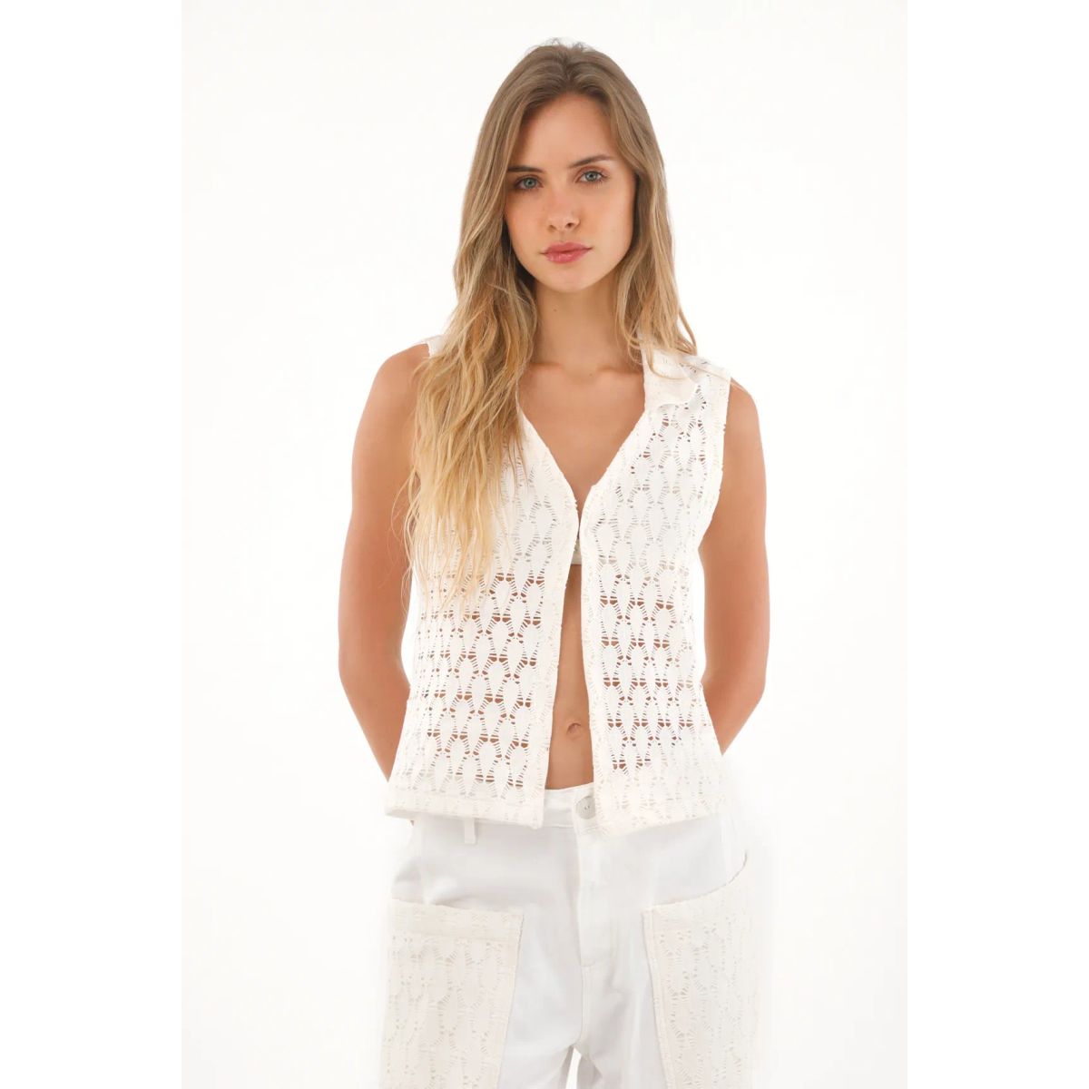 TOPMARK - Chaleco con encaje crudo para mujer