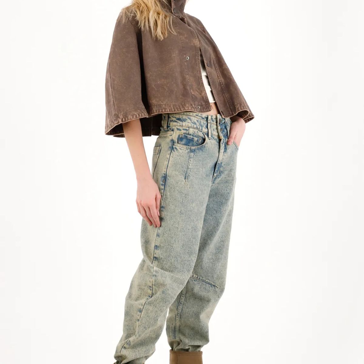 TENNIS - Jean Slouchy con doble pretina azul para mujer