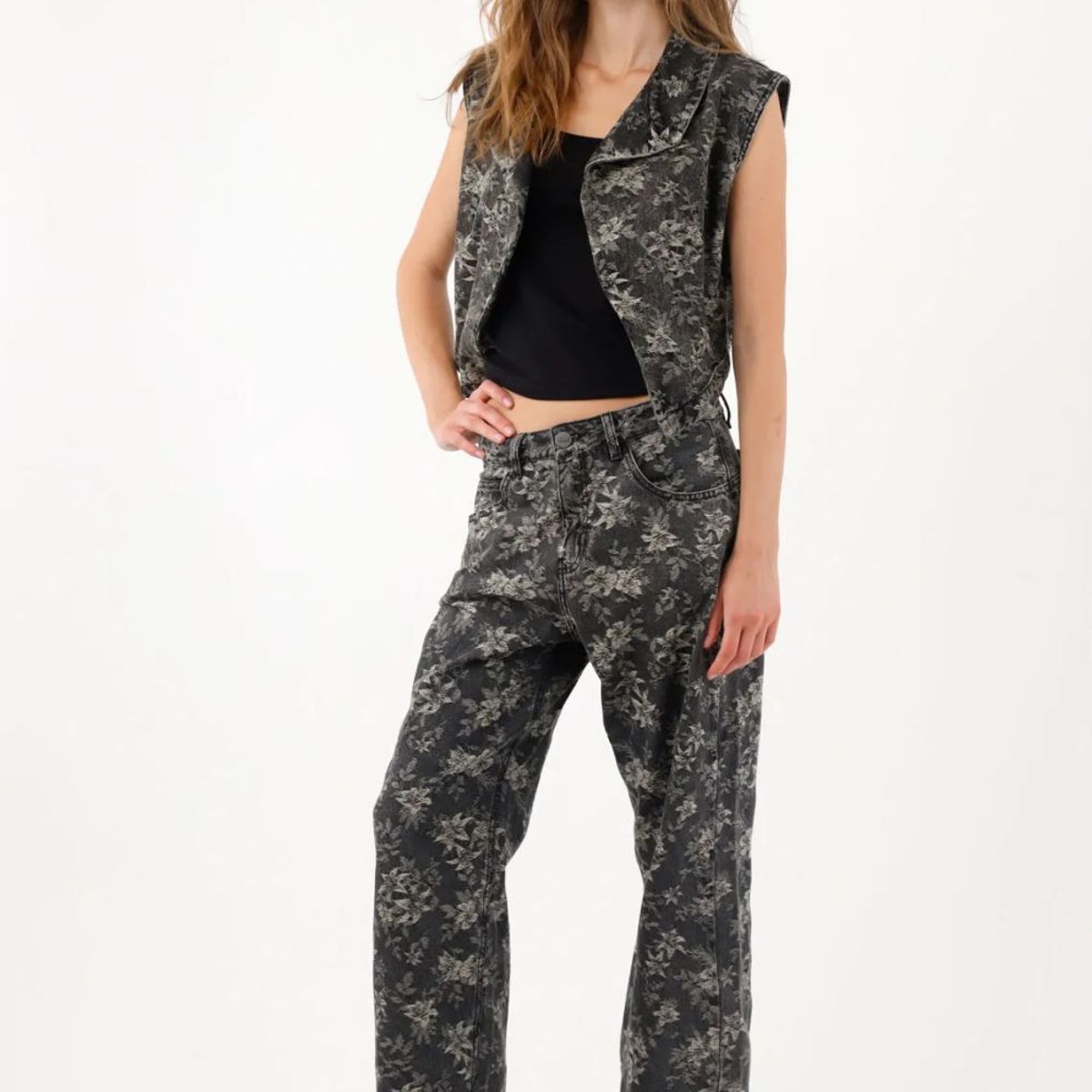 TENNIS - Chaleco corto tipo blazer algodón en negro para mujer