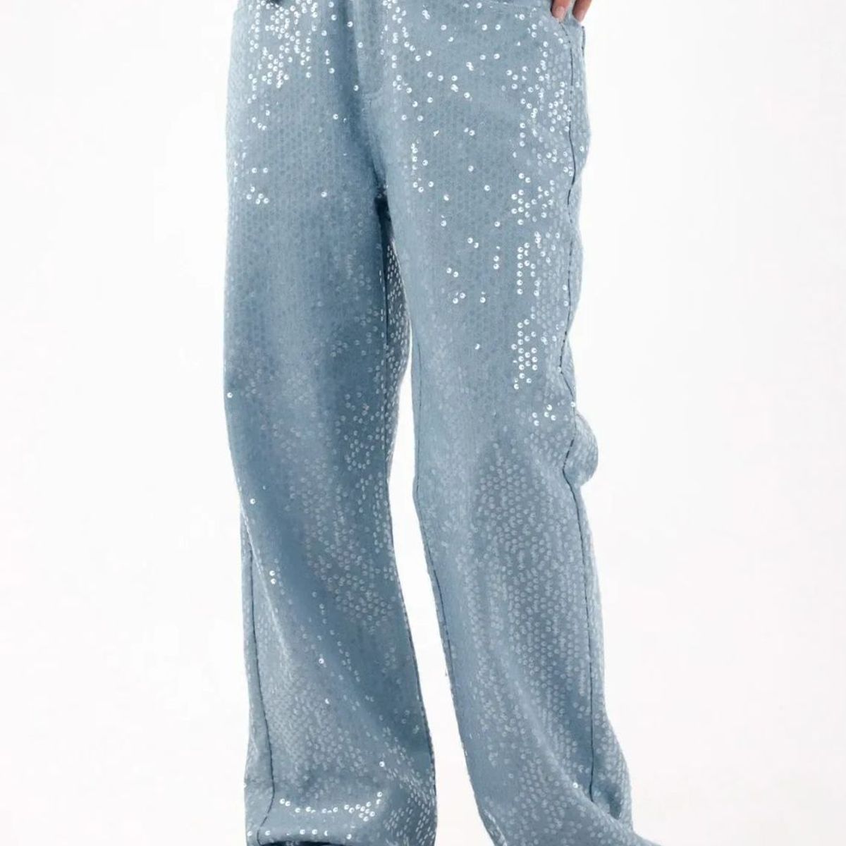 TENNIS - Jean wide leg con puntos metalizados en denim para mujer