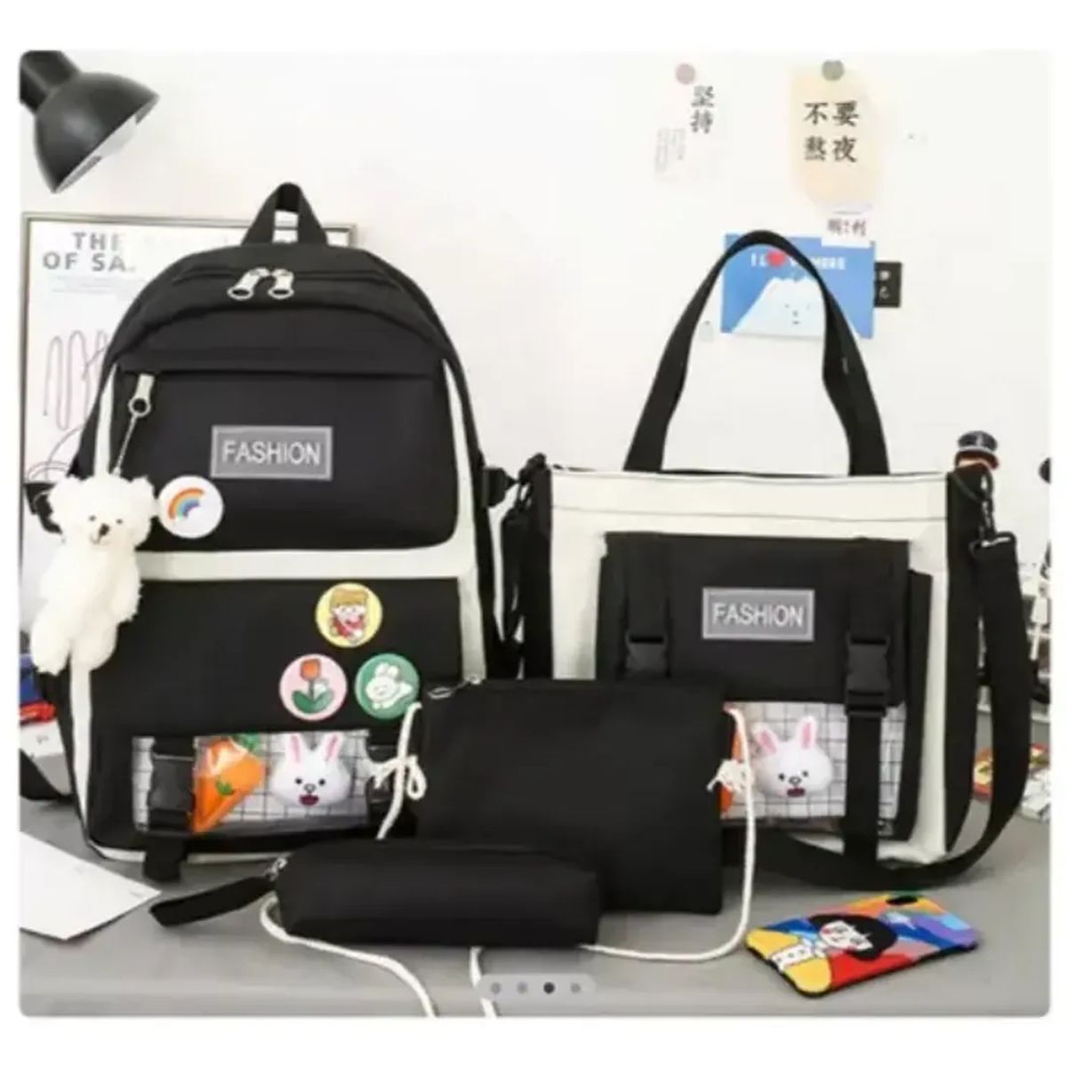 CHINA GLAZE - COMBO MOCHILA MALETA ESTUCHE 5 PIEZAS KAWAII FASHION COLOR NEGRO