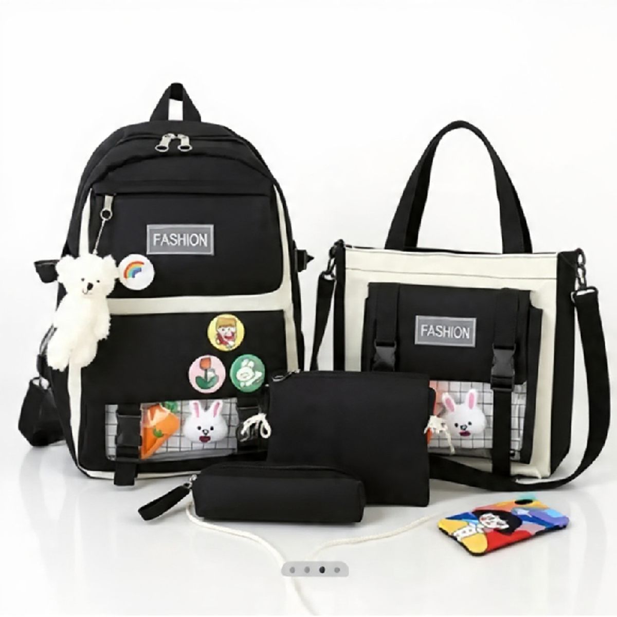 CHINA GLAZE - COMBO MOCHILA MALETA ESTUCHE 5 PIEZAS KAWAII FASHION COLOR NEGRO