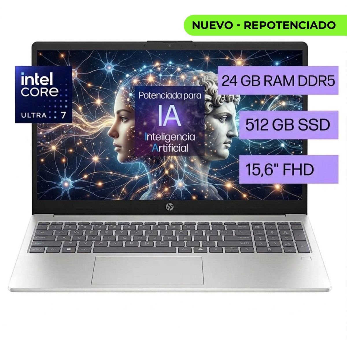 HP - Portátil Hp Intel Core Ultra 7-155h Ram ddr5 24gb Ssd 512gb Fhd Computador Portátil IA
