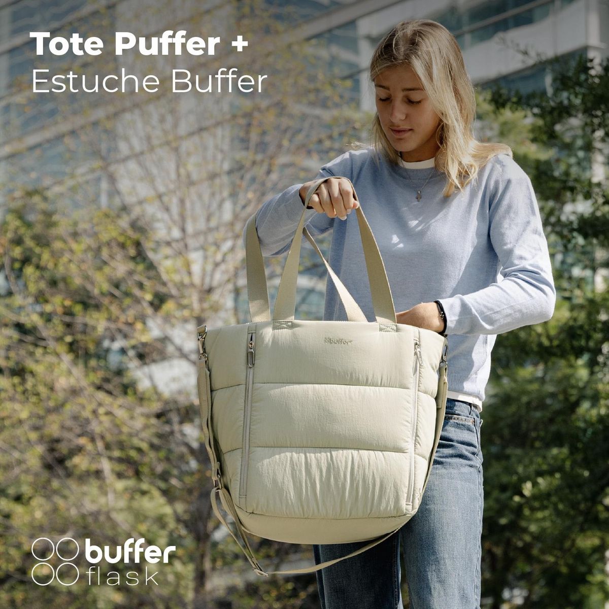 BUFFER FLASK - Bolso Tote Acolchado Cartera Buffer +estuche Organizador 30l