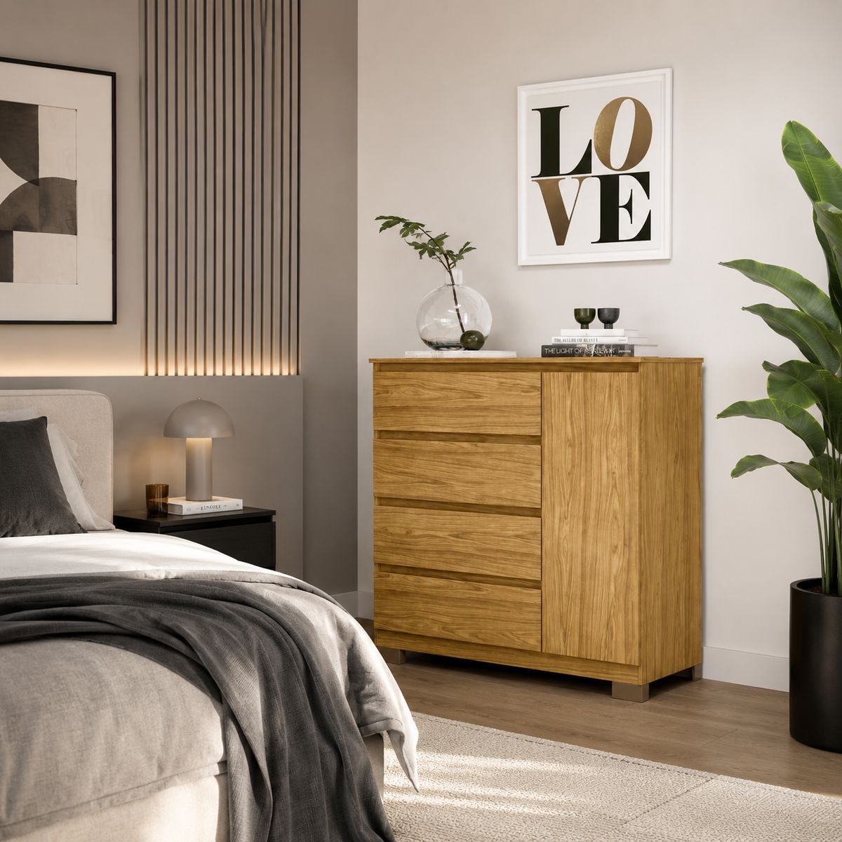 MUEBLES 2020 - Cómoda 4 cajones 1 puerta Borneo Almendra