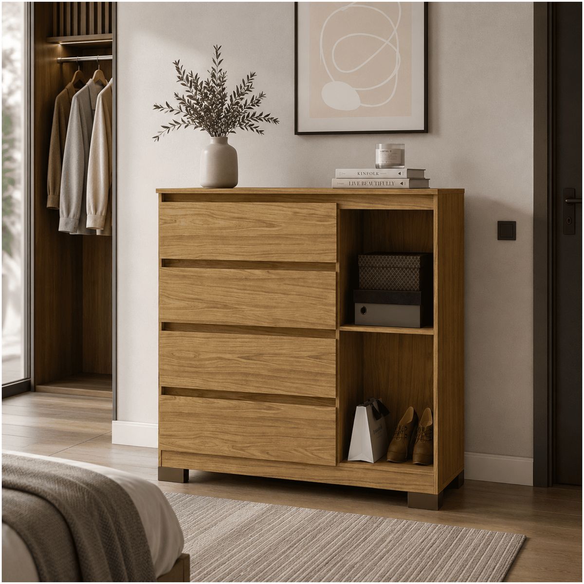 MUEBLES 2020 - Cómoda 4 cajones 1 puerta Borneo Almendra