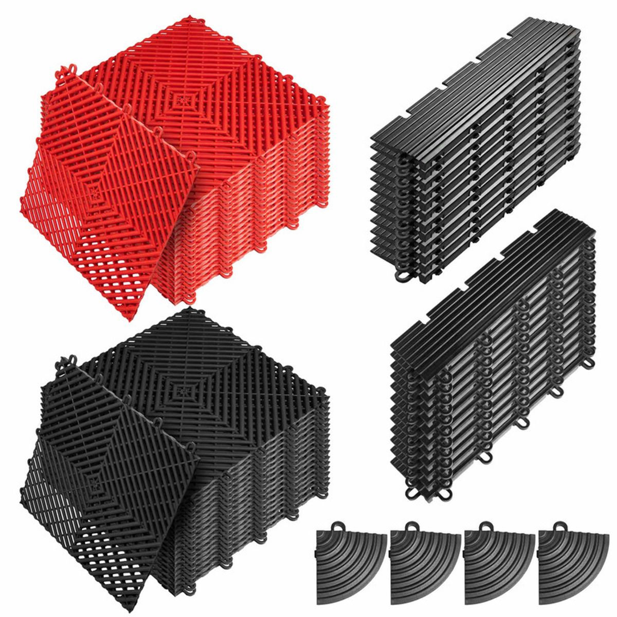 ENERGY PLUS - Kit Piso Plástico Modular Cubre 4 Mts Negro y Rojo con Rampas