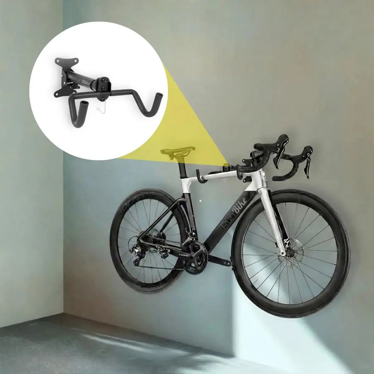 RUNBIKE - Soporte Pared Bicicleta  Run Bike Plegable Porta Bicicleta Horizontal Mtb Ruta Almacenamiento Negro