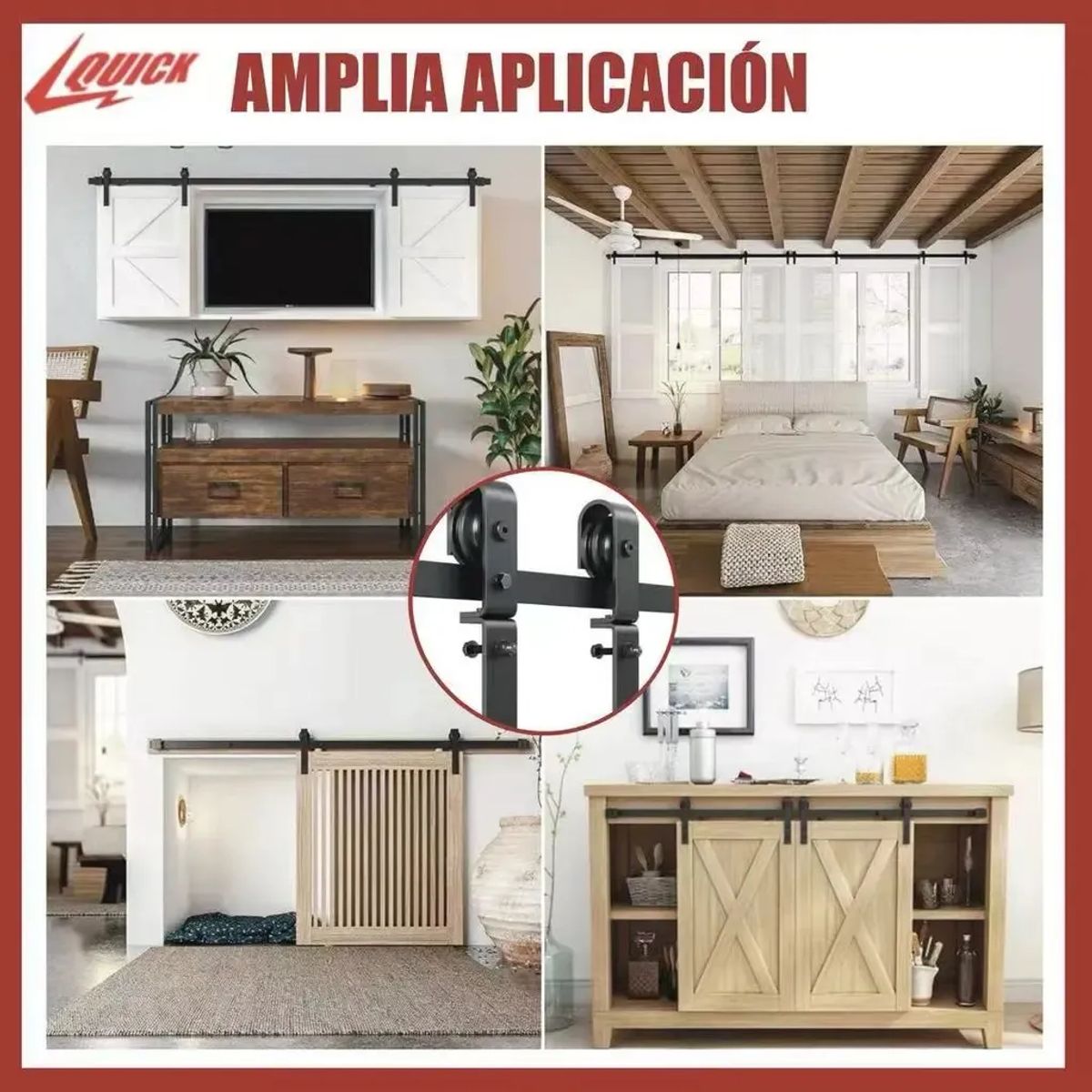 QUICK - Quick Kit Correderas 2mt Para Colgar 1 Puerta Estilo Granero