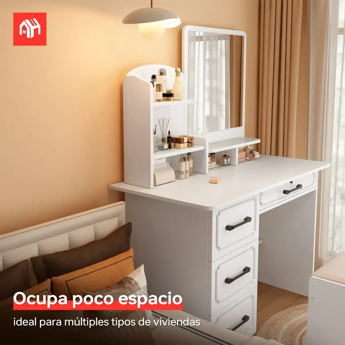 ANYHOGAR - Tocador Para Dormitorio Con Cajones Espejo Cuadrado Pupitre