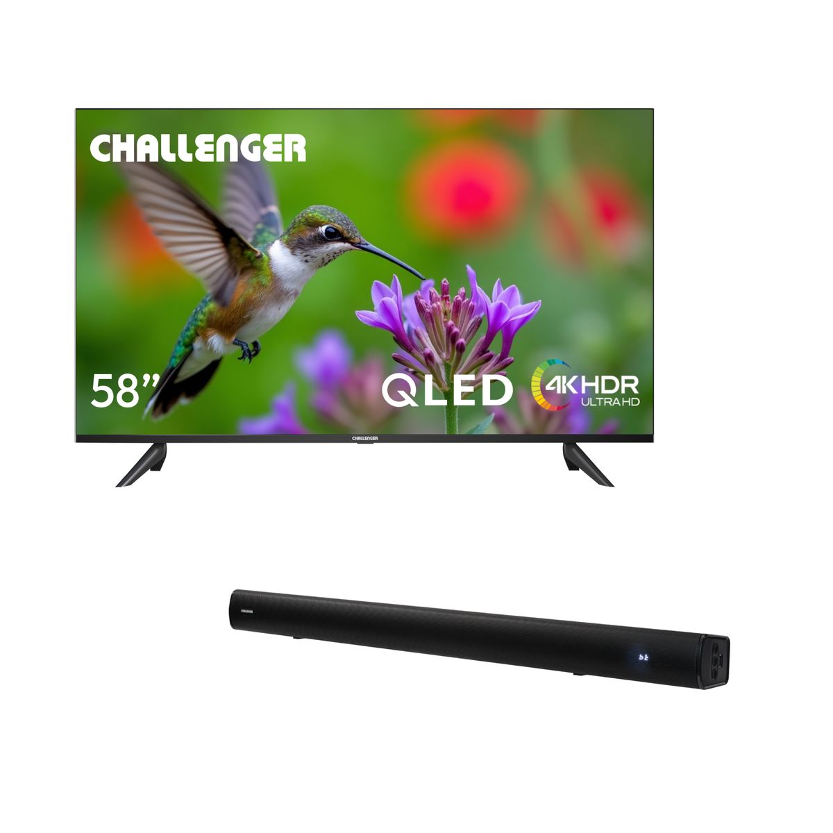 CHALLENGER - Combo Televisor Challenger 58 Pulgadas Smart Google TV  QLED + Barra de Sonido SB50Y