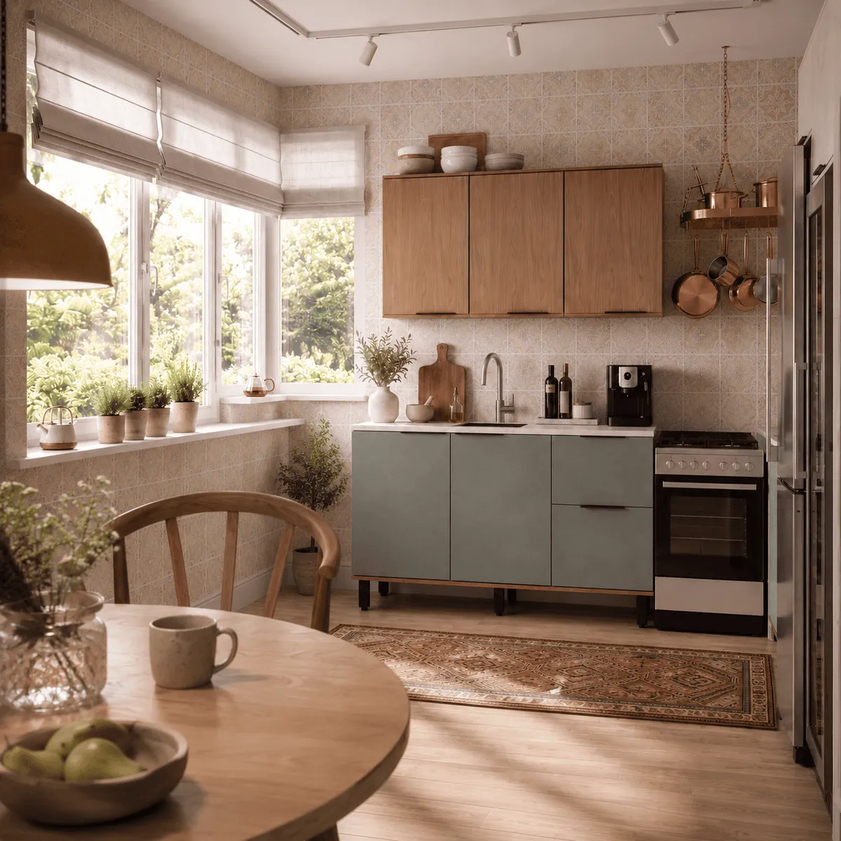 2020 HOME - Cocina 120 cm Sicilia 4 Puertas 2 Cajones Natural/Oliva