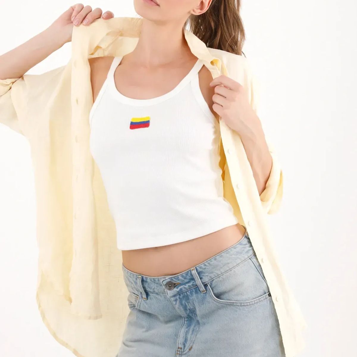 TENNIS - Camiseta ajustada con bandera en algodón blanco para mujer