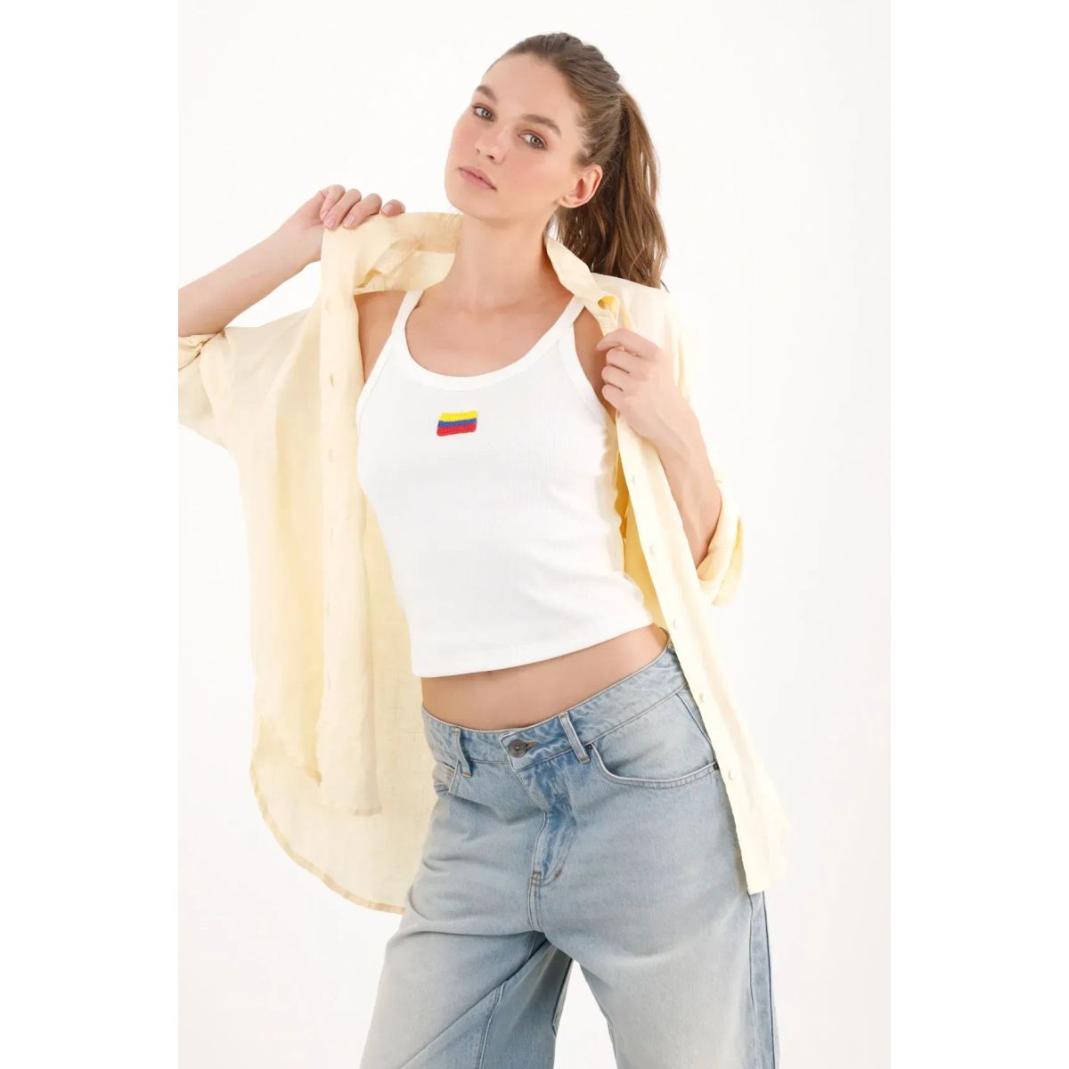 TENNIS - Camiseta ajustada con bandera en algodón blanco para mujer