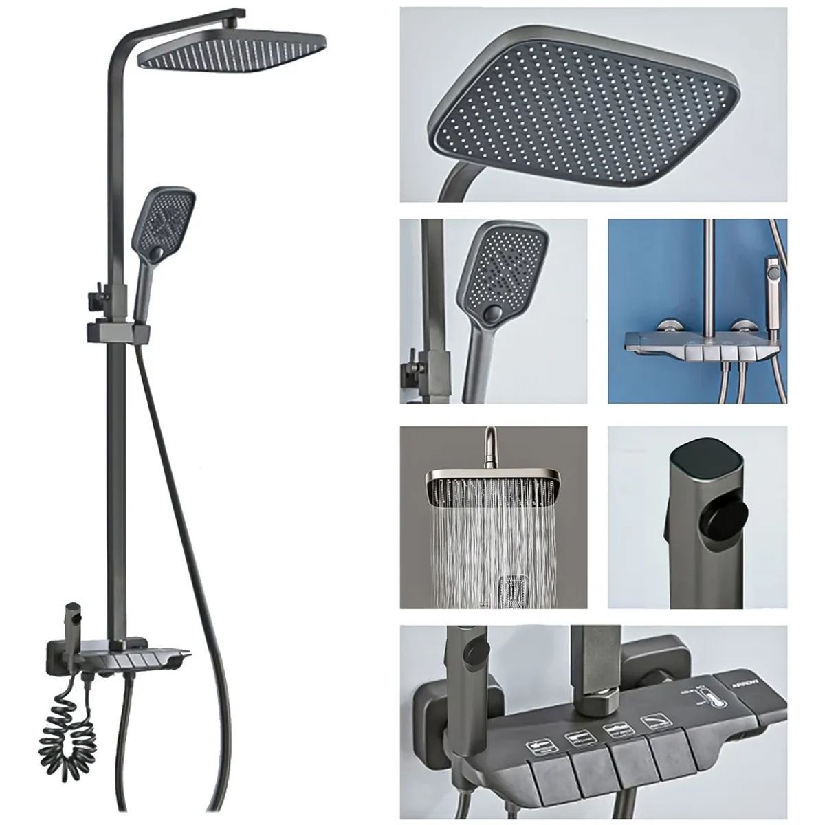 U BUY - Ducha Columna Moderna 4 Funciones Llave Botones Negro Mate