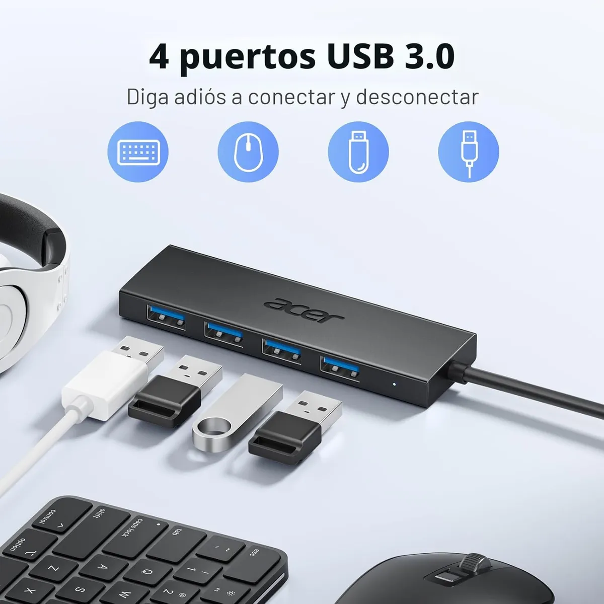ACER - Hub Usb 3.0 Acer 5 En 1 Odk350 4 Puertos Usb Negro Windows