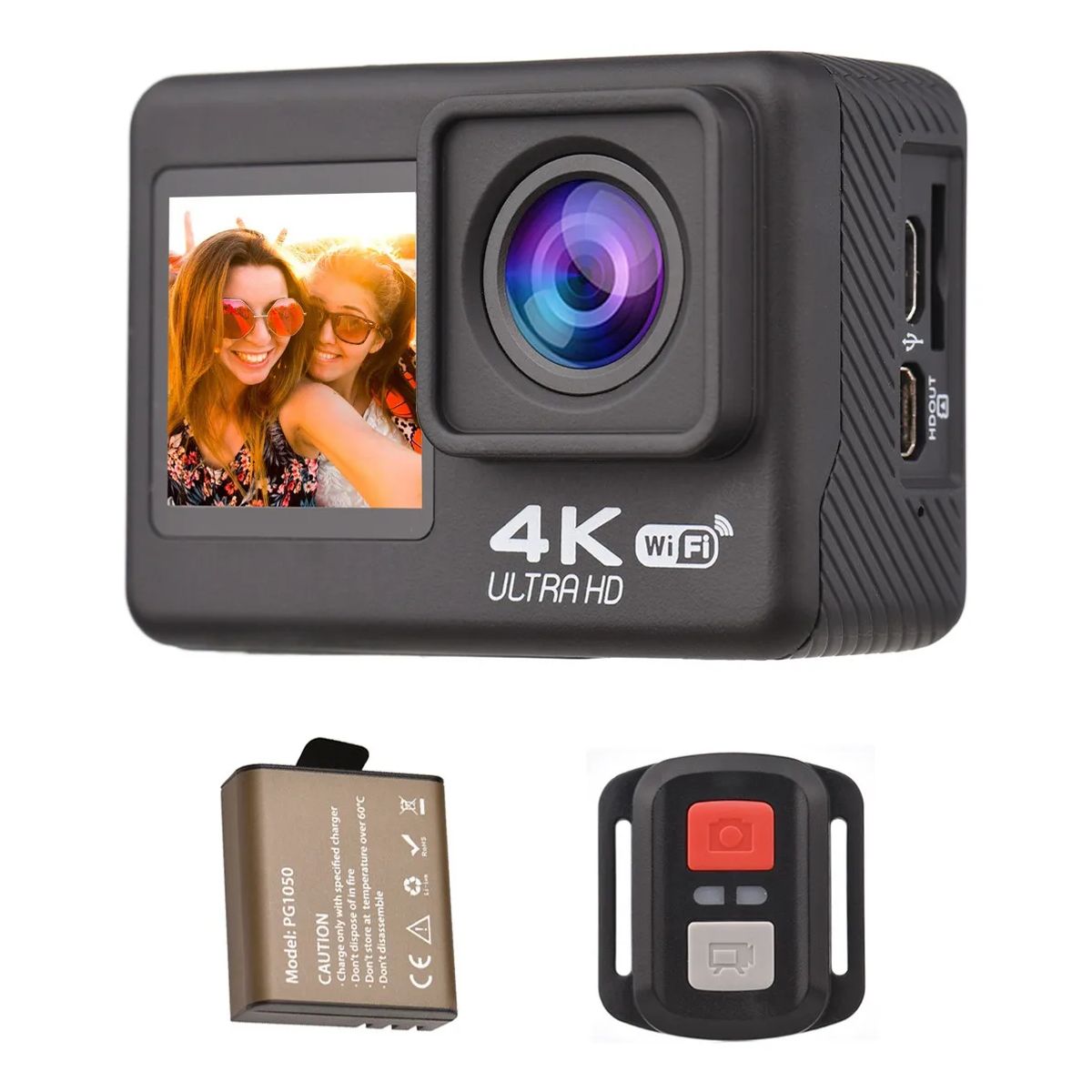 U BUY - Cámara De Acción Uhd De 4k Y 30fps Con Pantalla Dual Y Wifi