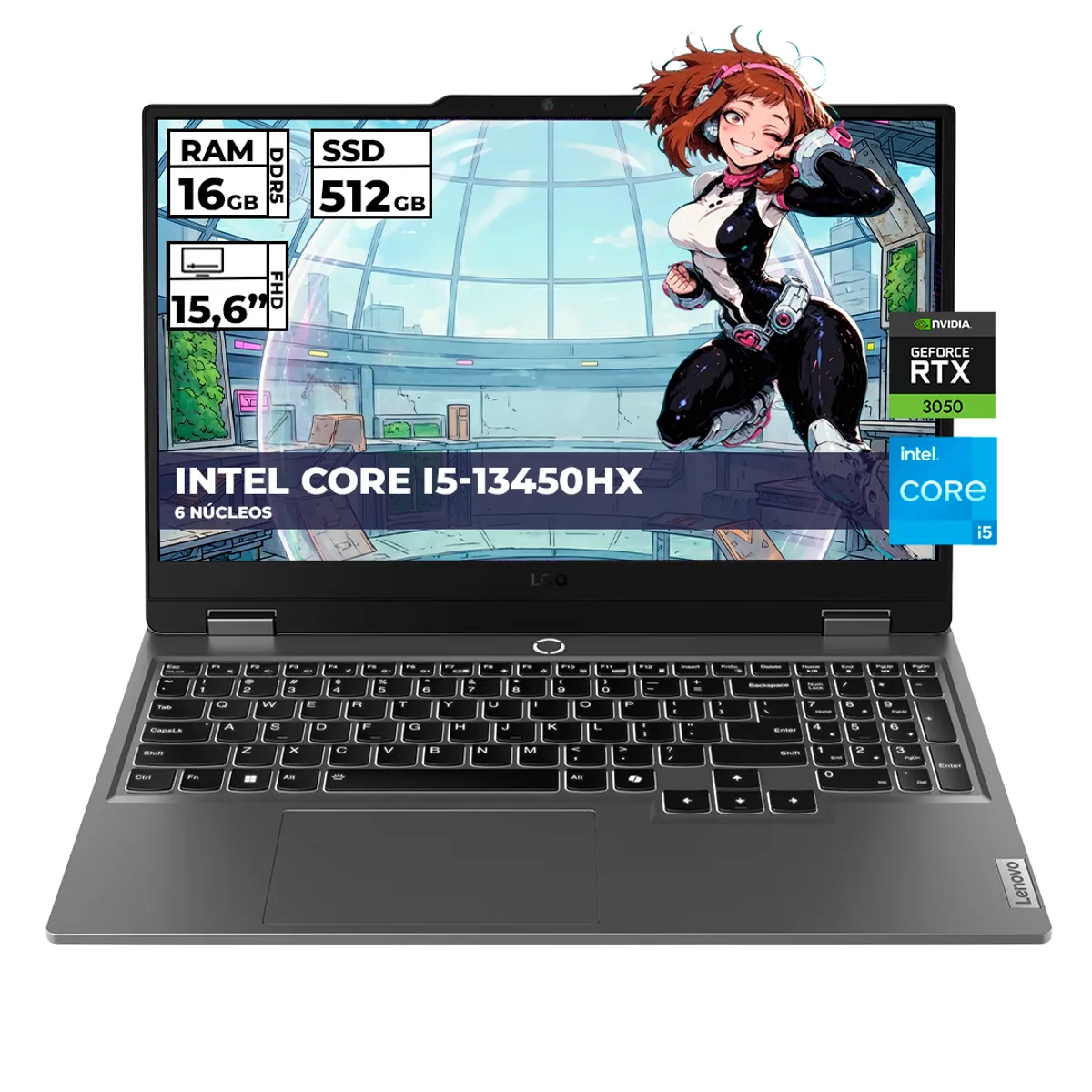 Lenovo - PORTATIL GAMER LENOVO LOQ INTEL CORE I5-13450HX 16GB RAM 512GB SSD RTX 3050 15.6'' FHD