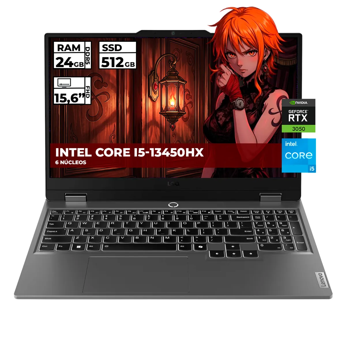 Lenovo - PORTATIL GAMER LENOVO LOQ INTEL CORE I5-13450HX 24GB RAM 512GB SSD RTX 3050 15.6'' FHD