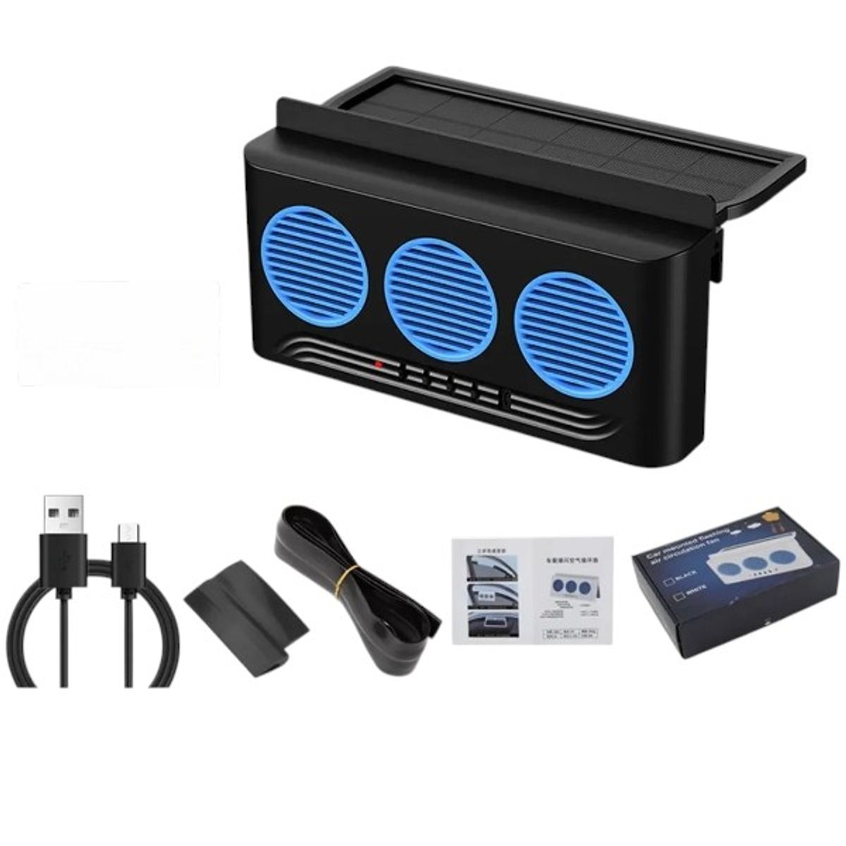 GENERICO - Ventilador Para Ventanilla De Coche 3 Tomas De Corriente, con panel solar