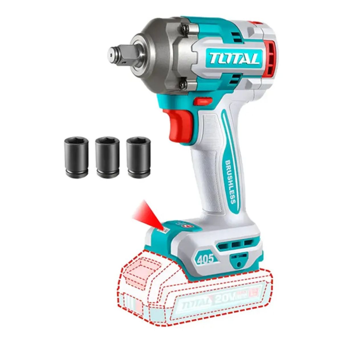 TOTAL TOOLS - Pistola Impacto Total Tools 12 20v 405nm + 3 Copas Turquesa 20