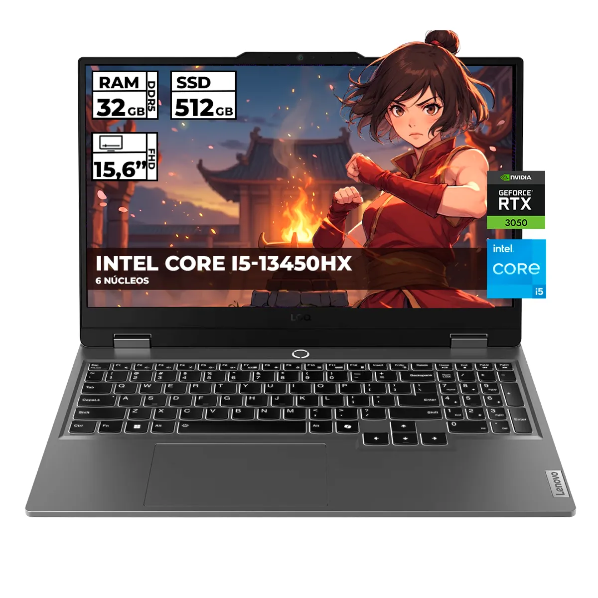 Lenovo - PORTATIL GAMER LENOVO LOQ INTEL CORE I5-13450HX 32GB RAM 512GB SSD RTX 3050 15.6'' FHD