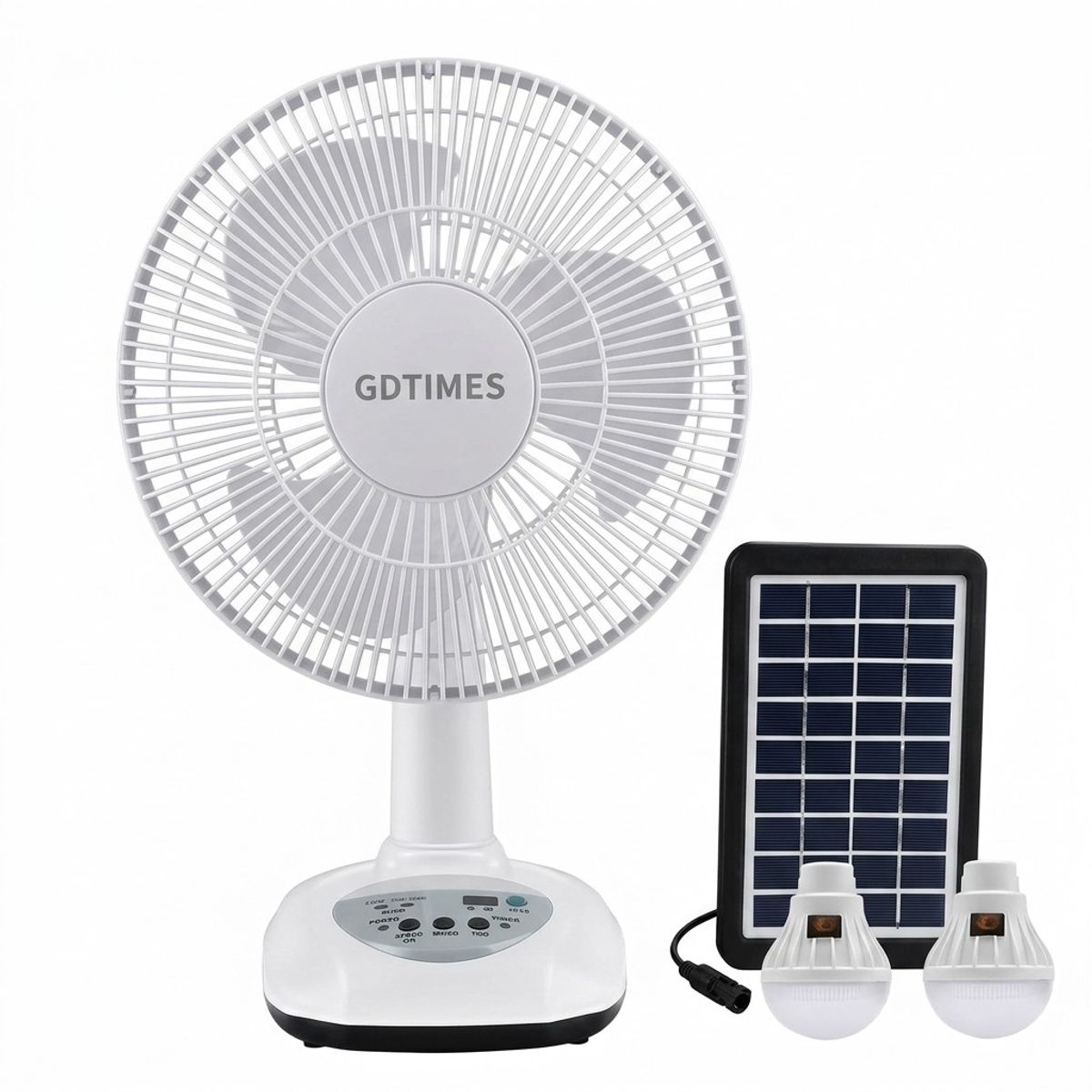 GENERICO - Ventilador Recargable Solar 12 Pulg + Panel Y 2 Focos Led