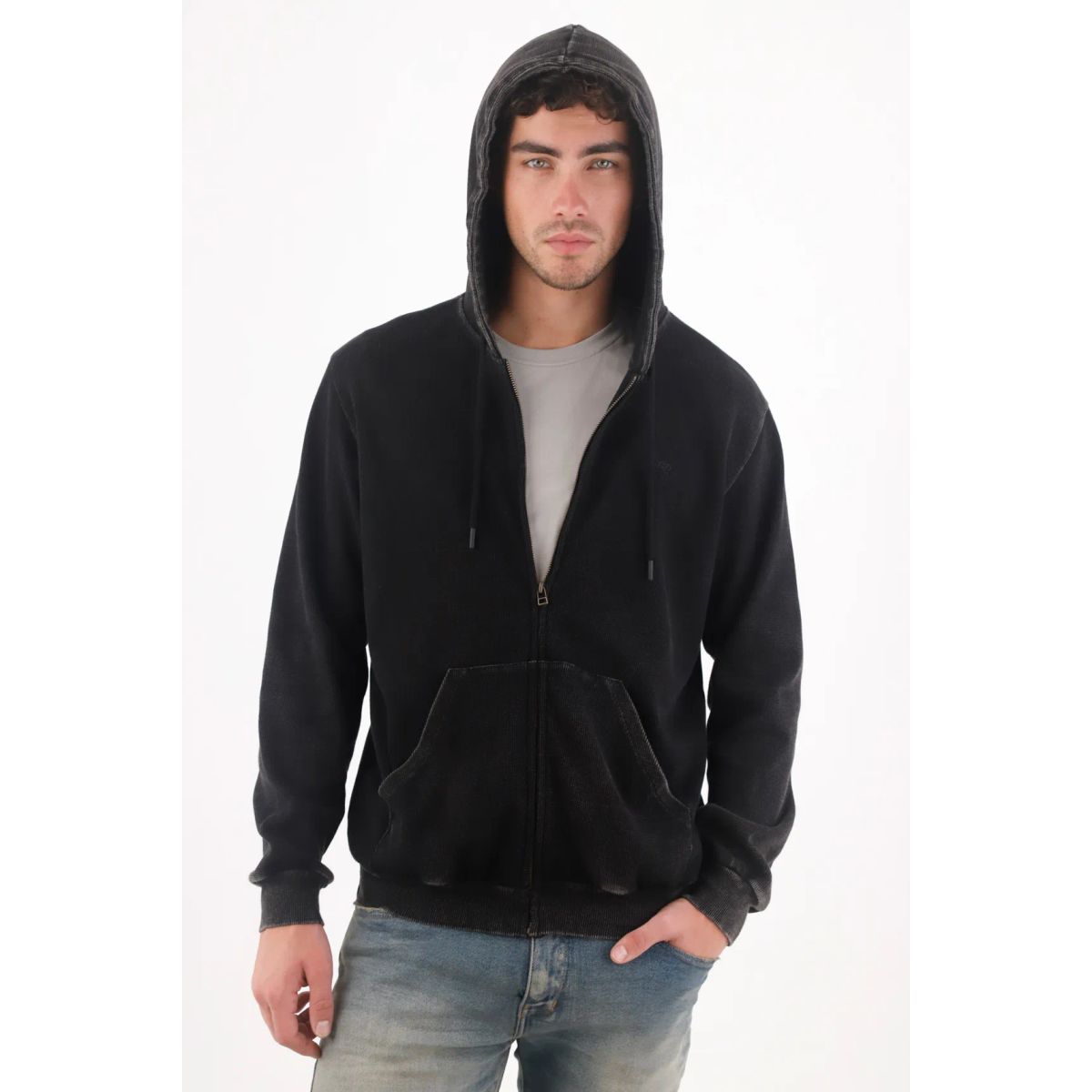 TENNIS - Buzo regular fit con efecto lavado en algodón negro para hombre