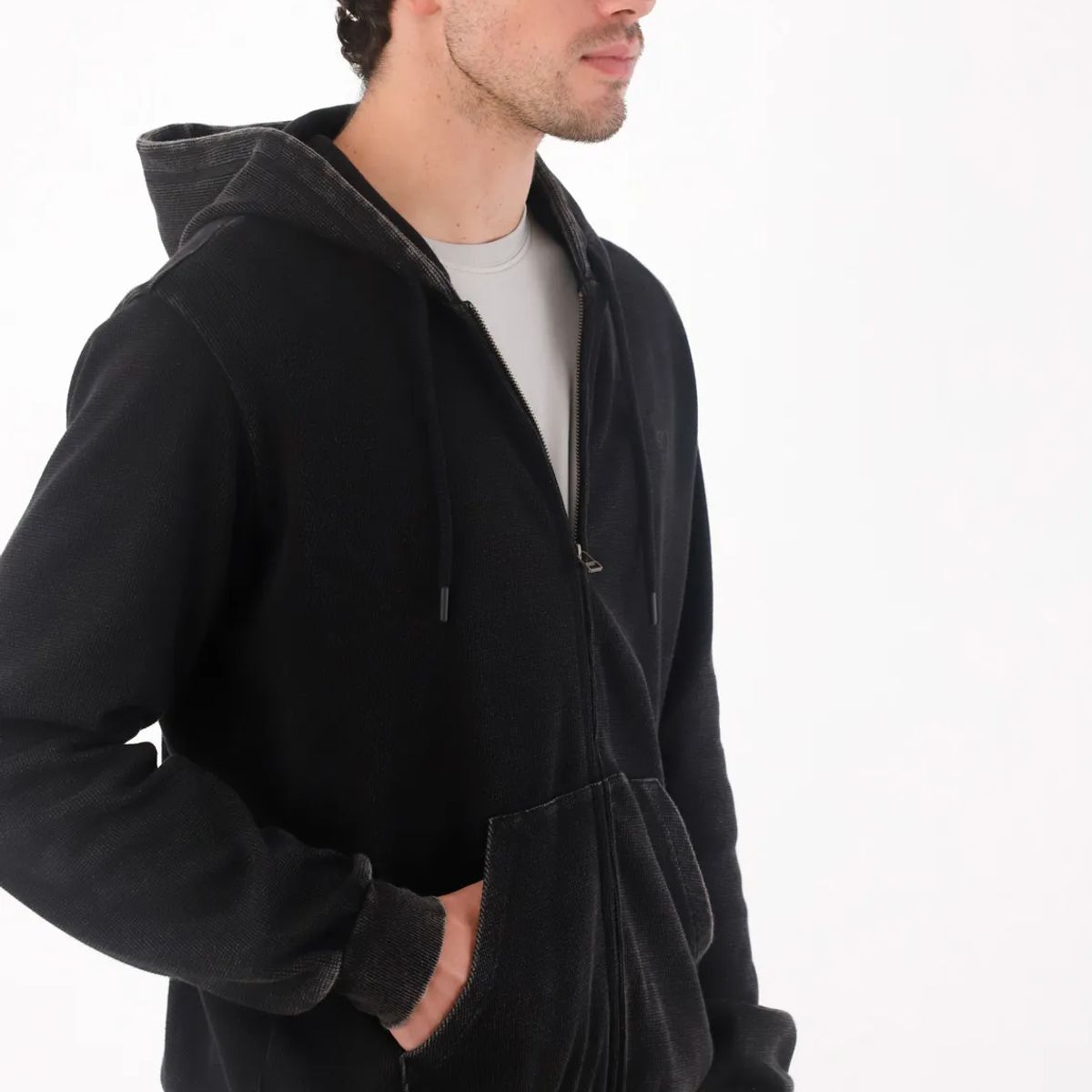 TENNIS - Buzo regular fit con efecto lavado en algodón negro para hombre