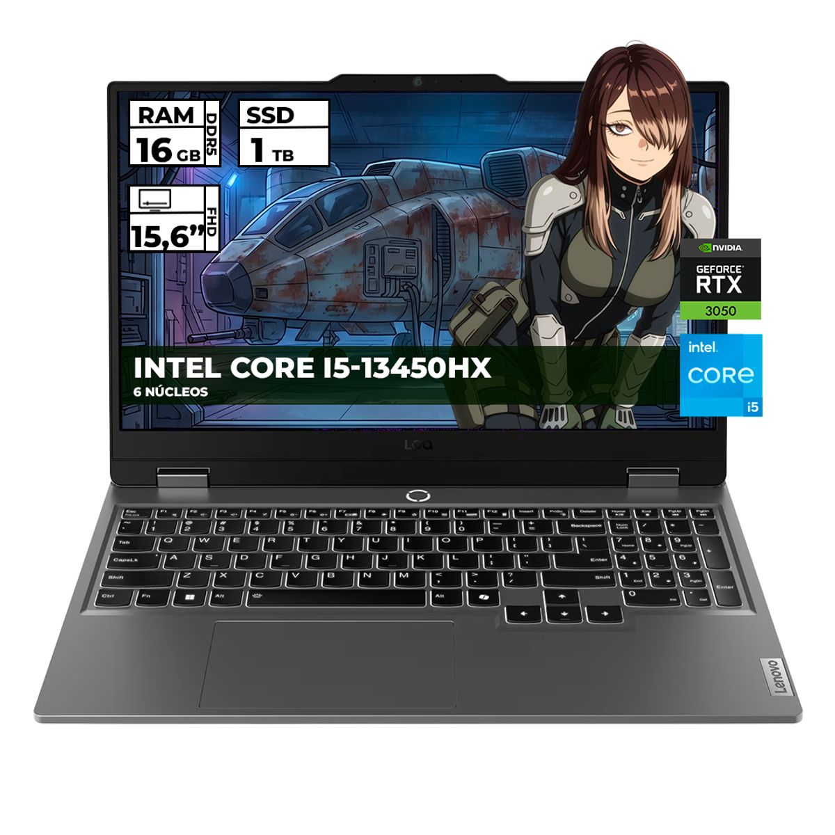 Lenovo - PORTATIL GAMER LENOVO LOQ INTEL CORE I5-13450HX 16GB RAM 1TB SSD RTX 3050 15.6'' FHD
