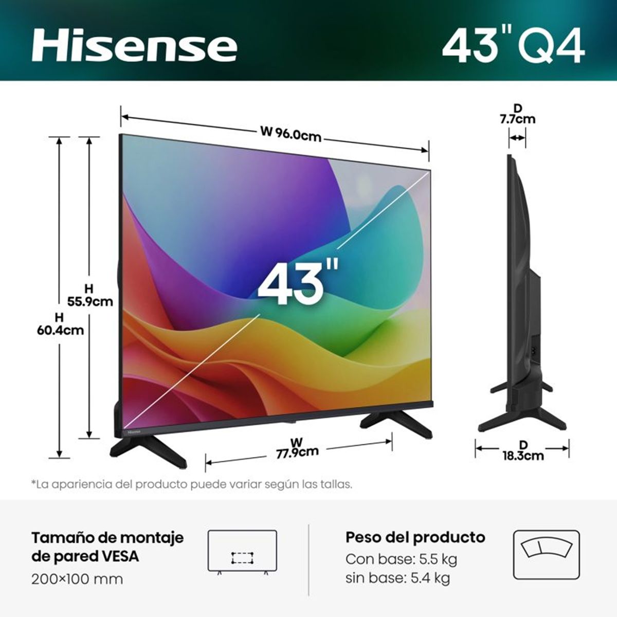 HISENSE - TELEVISOR HISENSE 43 Hi-QLED Q4 SMART TV 43Q4SV VIDAA U9