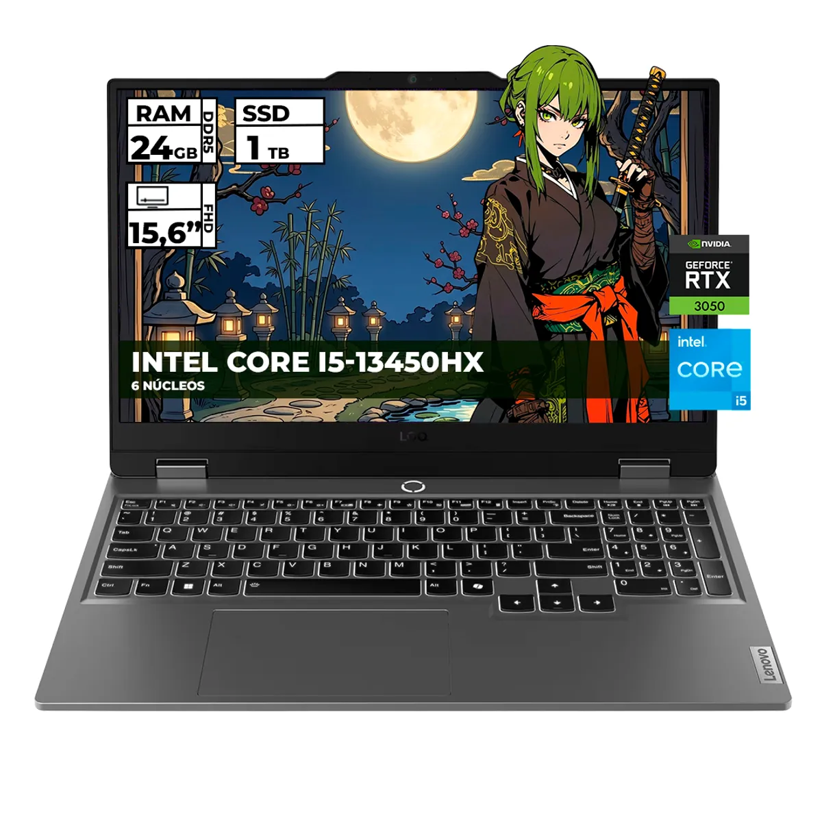 Lenovo - PORTATIL GAMER LENOVO LOQ INTEL CORE I5-13450HX 24GB RAM 1TB SSD RTX 3050 15.6'' FHD