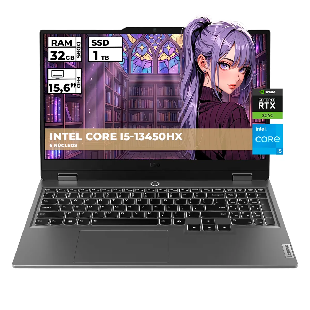 Lenovo - PORTATIL GAMER LENOVO LOQ INTEL CORE I5-13450HX 32GB RAM 1TB SSD RTX 3050 15.6'' FHD