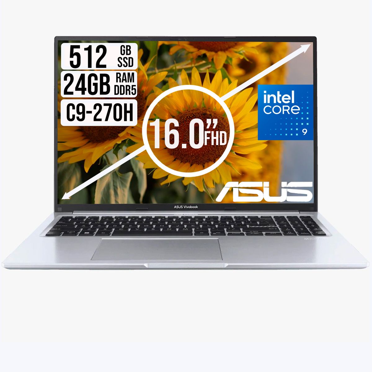 ASUS - Portátil ASUS Vivobook 16 Intel Core 9 270H 24GB RAM DDR5 SSD 512GB  Pantalla WUXGA 16"