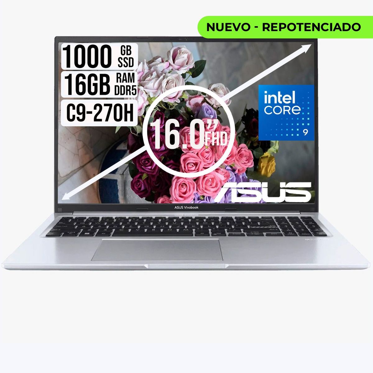 ASUS - Portátil ASUS Vivobook 16 Intel Core 9 270H 16GB RAM DDR5 SSD 1TB  Pantalla WUXGA 16"
