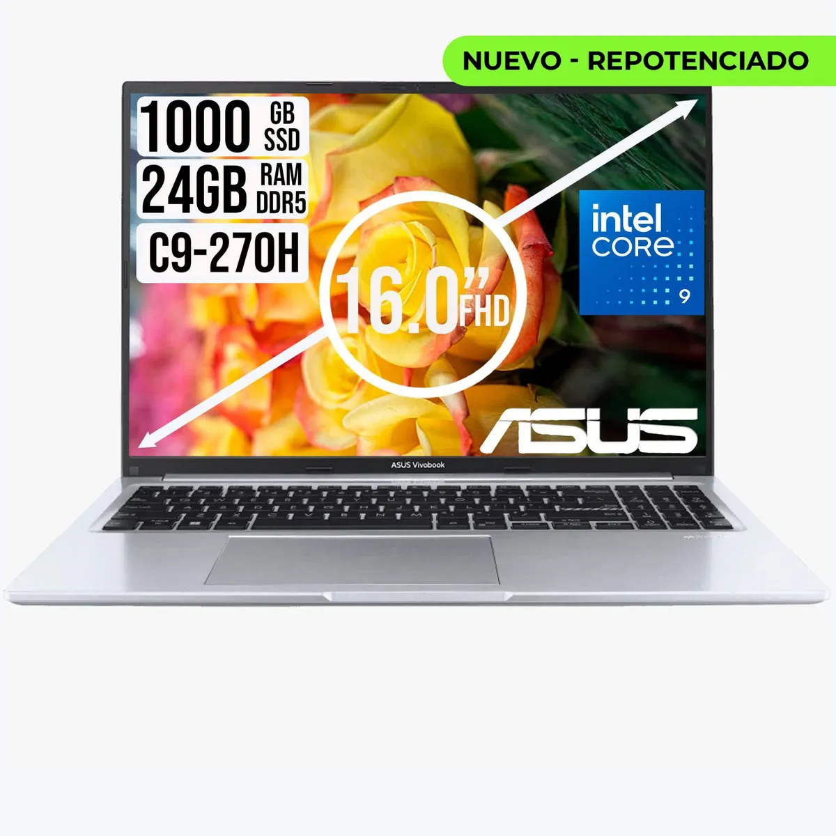 ASUS - Portátil ASUS Vivobook 16 Intel Core 9 270H 24GB RAM DDR5 SSD 1TB  Pantalla WUXGA 16"
