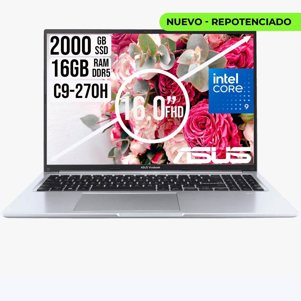 ASUS - Portátil ASUS Vivobook 16 Intel Core 9 270H 16GB RAM DDR5 SSD 2TB  Pantalla WUXGA 16"