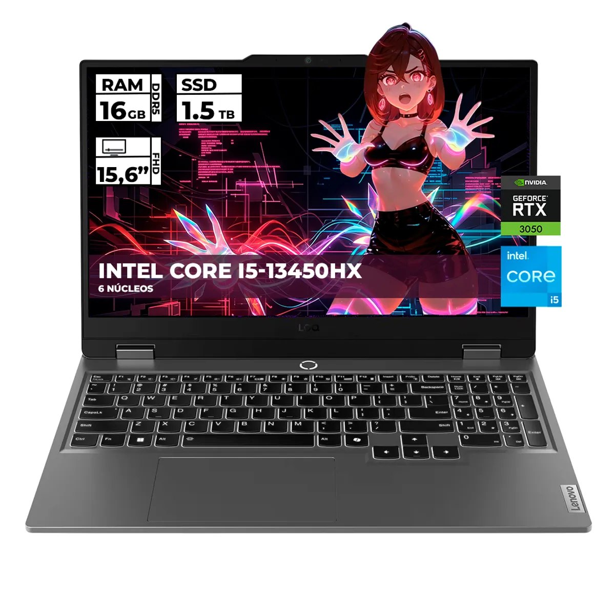 Lenovo - PORTATIL GAMER LENOVO LOQ INTEL CORE I5-13450HX 16GB RAM 1.5TB SSD RTX 3050 15.6'' FHD