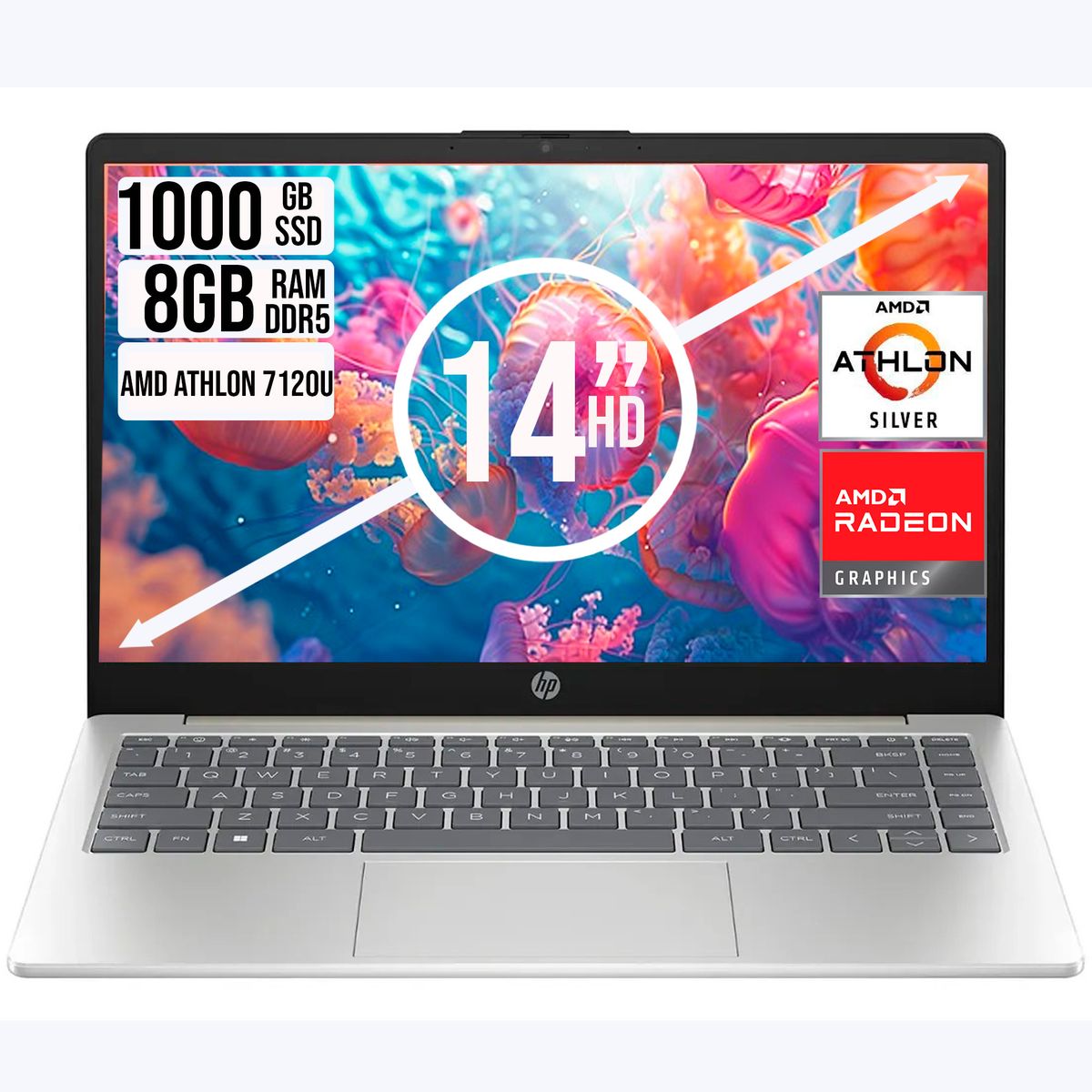 HP - Portátil HP 14" AMD Athlon Silver 7120U  8GB LPDDR5  SSD 1TB PCIe - Copilot  Color Dorado