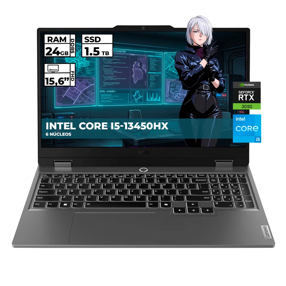 Lenovo - PORTATIL GAMER LENOVO LOQ INTEL CORE I5-13450HX 24GB RAM 1.5TB SSD RTX 3050 15.6'' FHD