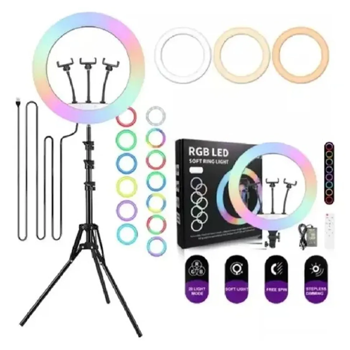 SHAD - Aro Luz 56cm Luces Rgb + Calidas, Incluye Tripode