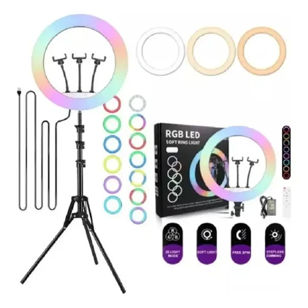 SHAD - Aro Luz 56cm Luces Rgb + Calidas, Incluye Tripode