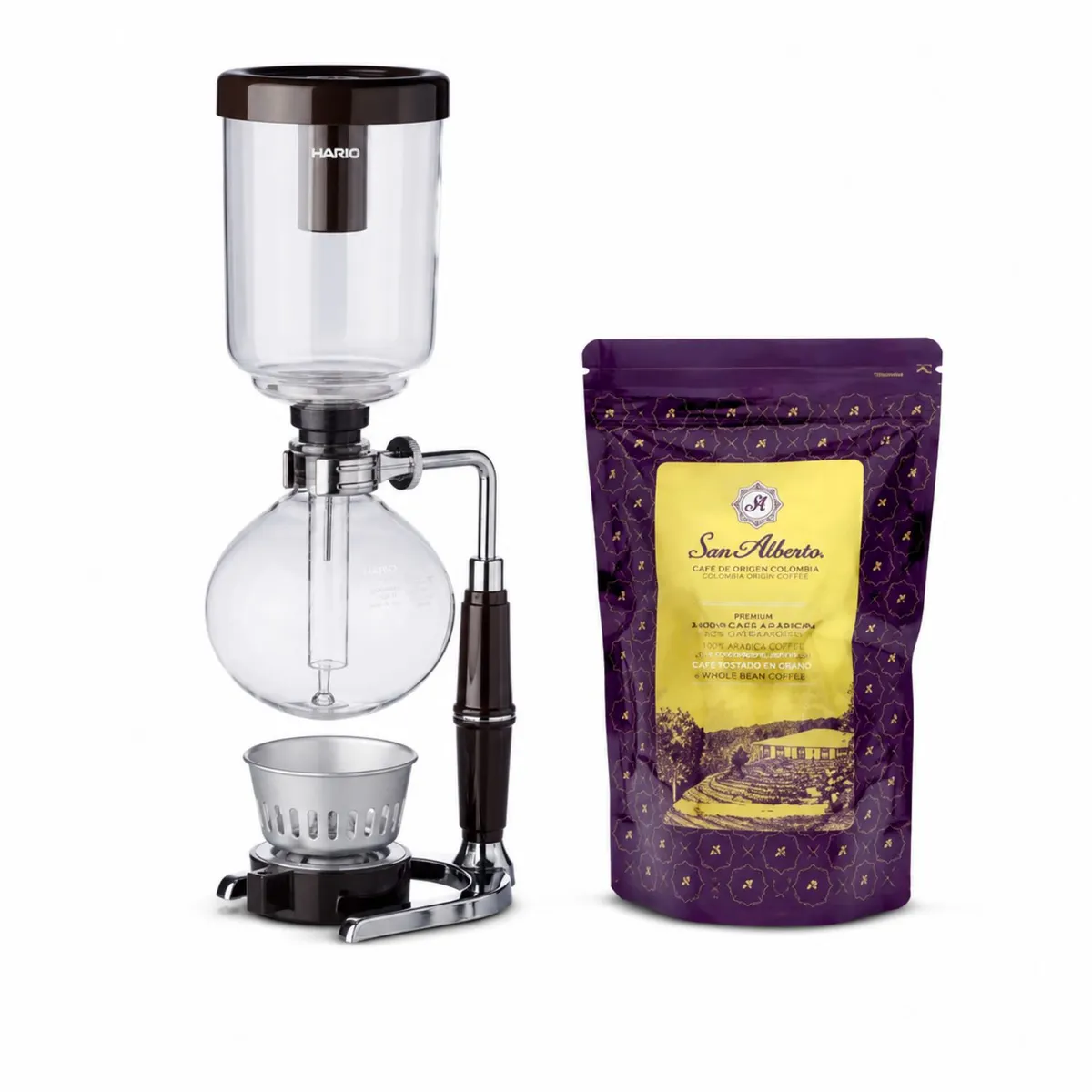 HARIO - Kit Papa Maestro de la Cata Sifon Hario 5 tazas + Cafe San Alberto 340 gr