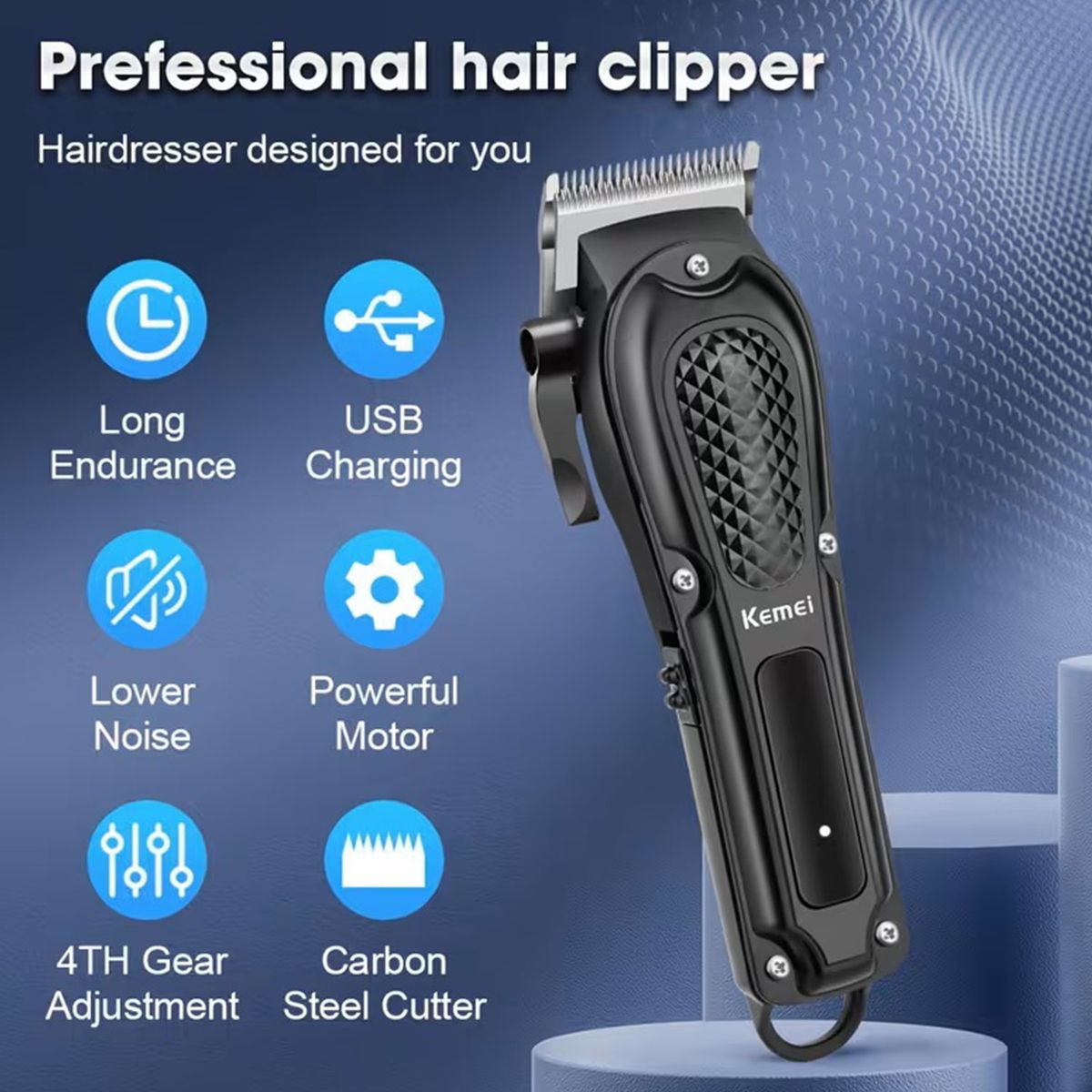 KEMEI - Maquina De Corte de cabello para motilar barbería Original e Inalambrica KEMEI