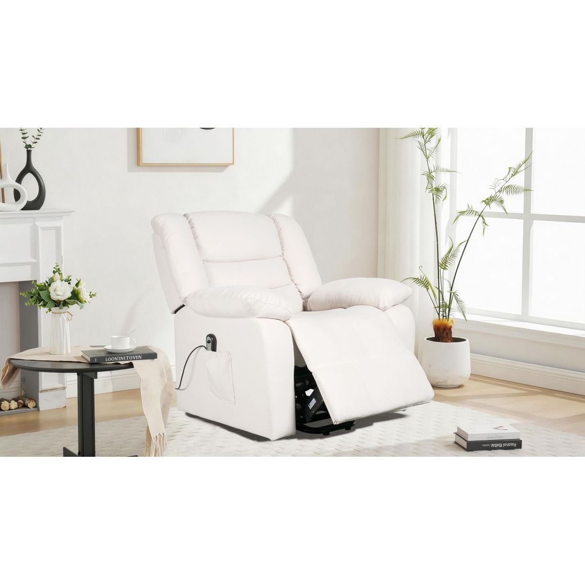 ELITE LIVING - SILLA RECLINABLE ELECTRICA LIFT CON SISTEMA LIFT  1 PUESTO MICROFIBRA BLANCO