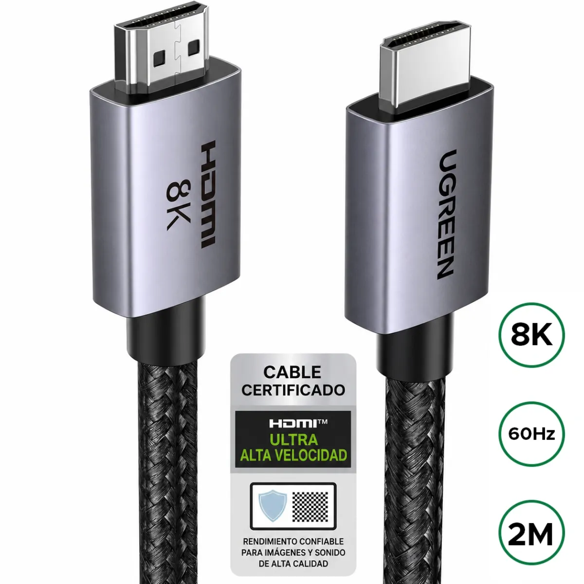 UGREEN - Cable Hdmi 8K Ugreen 2.1 48gbps, 8k@60hz Y 4k@120hz 2 Metros