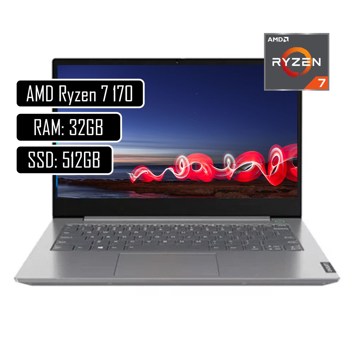 Lenovo - PORTATIL LENOVO V14 AMD RYZEN 7 170 - RAM 32GB DDR5 - SSD 512GB - 14 FHD - RJ45 - WIN11 HOME