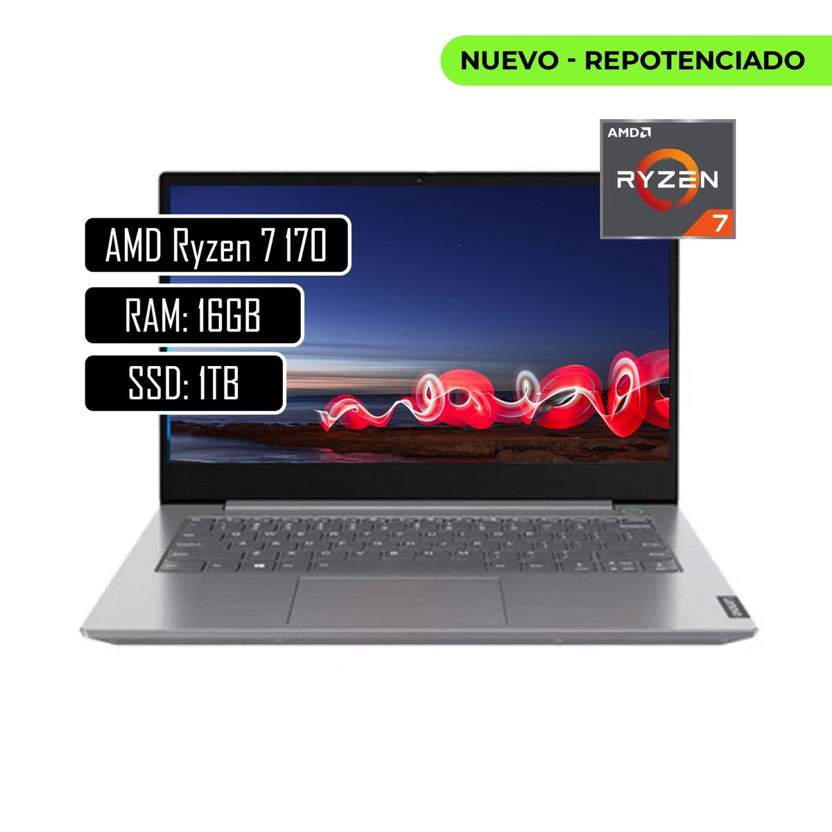 Lenovo - PORTATIL LENOVO V14 AMD RYZEN 7 170 - RAM 16GB DDR5 - SSD 1TB - 14 FHD - RJ45 - WIN11 HOME