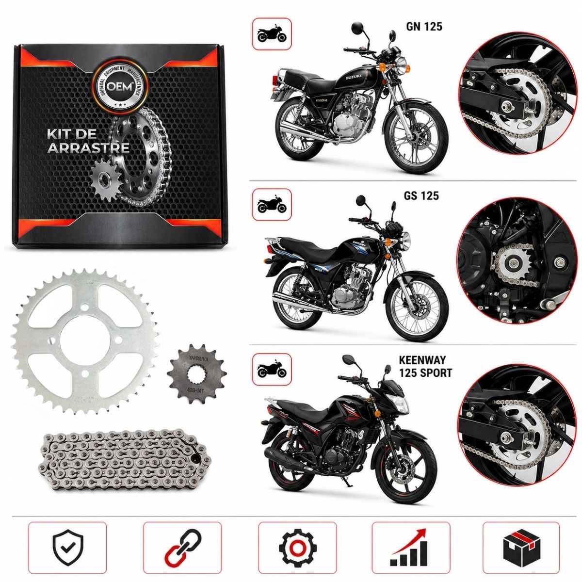 OEM - Kit arrastre Oem completo moto GN125 GS125 KEENWAY125 repuesto
